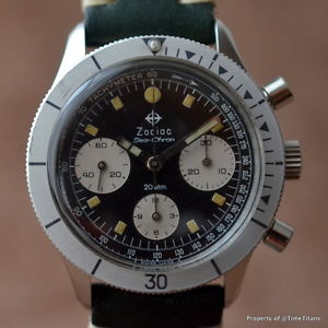 ZODIAC SEA-CHRON VALJOUX 72 1960's PANDA DIAL 39MM WHITE BEZEL GREAT PATINA RARE