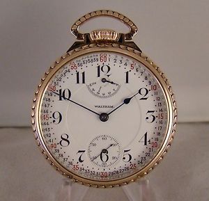 WALTHAM "VANGUARD" 23j 10k GOLD FILLED OF UP/D'N WIND INDICATOR RR POCKET WATCH