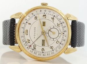 VINTAGE 14K YELLOW GOLD MOVADO MECHANICAL WINDING WATCH W/ DAY/DATE! D45