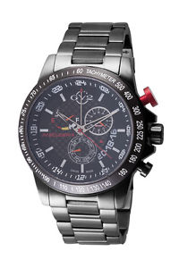 GV2 by Gevril Men's Scuderia Watch 9900B Black IP Steel Day/Date Alarm GMT