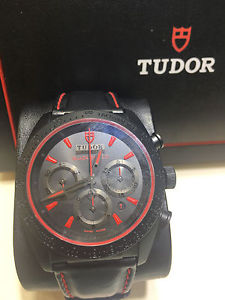 100% Authentic Men's Tudor Fast Rider Black Sheild Leather Strap Watch 4200CR