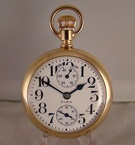 ELGIN B.W.RAYMOND 21j 14k GOLD FILLED OF 18s UP/D'N WIND INDICATOR POCKET WATCH