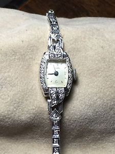 Antique Harvel Womens Mechanical Hand-Winding 14k White Gold Diamond Watch
