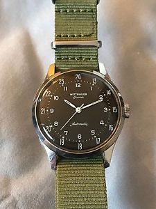 Vintage Wittnauer Geneva Automatic 24 Hr Hour Dial Stainless Steel Watch