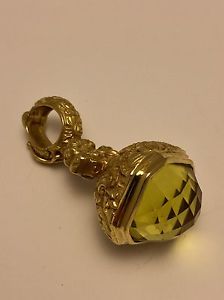 Vintage Gold Watch Fob Charm in 14k with Citrine or Quartz by MAZ