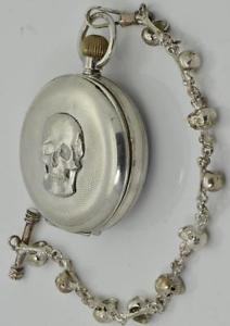 MUSEUM Victorian Doctors Memento Mori Skull silver H.Samuel/Buren watch&fob.