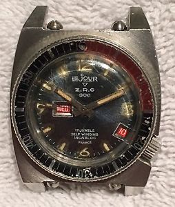 Vintage ZRC Le Jour Day Date Diver 17J Automatic Mens Watch Made France RARE