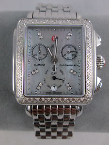 Michele Large Deco Diamond Grey Blue MOP Ladies Watch MW06P01A1064 Refurbished