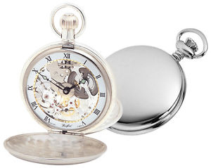 Woodford Silver Mechanical Full Hunter Pocket Watch - Skeleton Albert Chain 1066