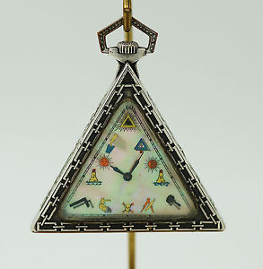 Vintage Silver 1920-30 Silver Triangle Masonic Watch - Mother of Pearl Dial