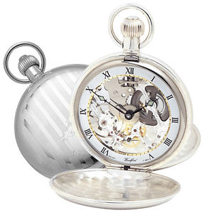 Woodford Silver Mechanical Full Hunter Pocket Watch - Skeleton Albert Chain 1065