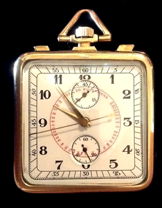 MEDICAL CHRONOGRAPH,SQUARE OPEN FACEPOCKET WATCH 18K GOLD