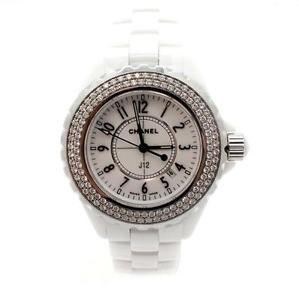 White Ceramic 33mm Chanel J12 Diamond Quartz Watch H0967