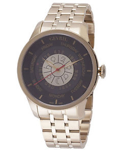 Gevril Men's 2007B Columbus Circle Automatic Day/Date Yellow Gold IP Steel Watch