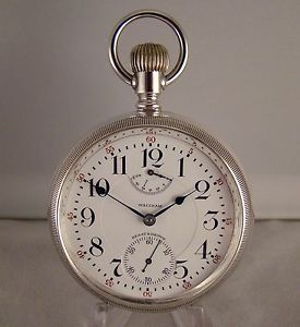 WALTHAM VANGUARD 23j STERLING SILVER OF UP/D'N WIND INDICATOR RR 18sPOCKET WATCH