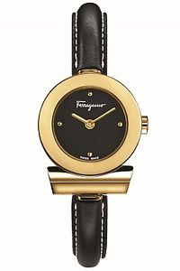 Ferragamo Women's FII070015 GANCINO BRACELET Gold IP Black Leather Wristwatch