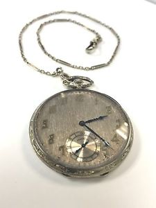 Rare Illinois illini 539 extra solid 18k white gold case chain pocket watch 13 s