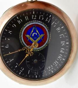 Very Rare antique 24h black dial Moeris Masonic gild silver pocket watch c1900.