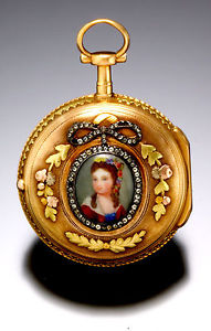 ANTIQUE 18K MULTICOLOR GOLD ENAMEL THEODORE MELLY LADIES POCKET WATCH CA1810S