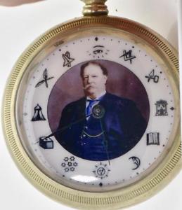 Very rare American President William Taft  Masonic Waltham Railroad pocket watch