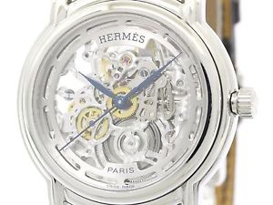 Polished HERMES Sesame Steel Leather Automatic Mens Watch SM1.710 (BF110852)