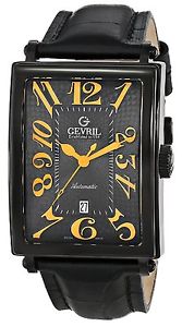 Gevril Men's 5009A Avenue of Americas Automatic Black Leather Date Wristwatch