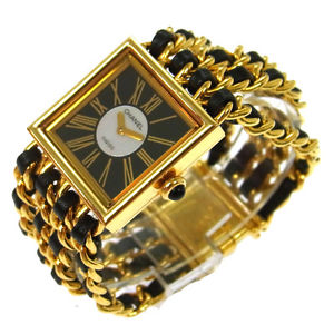 Auth CHANEL Vintage CC Mademoiselle Watch Wristwatch Leather 18K Ladies V14214