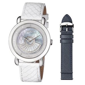 GV2 By Gevril Women's 3600 Catania Diamond MOP Dial Blue Leather Wristwatch