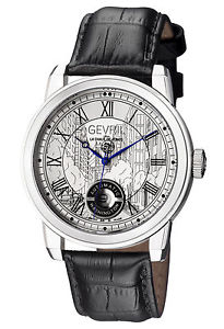 Gevril Men's 2620L Washington Automatic Black Leather Date Wristwatch