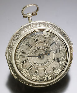 ANTIQUE SILVER REPOUSSE PAIR CASE VERGE FUSEE POCKET WATCH CA1730