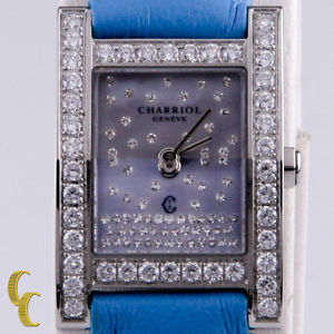 Women's Charriol Megeve Watch Diamond Bezel & Dial Quartz Blue Leather Band