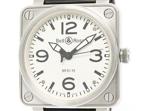 Polished BELL & ROSS Steel Leather Automatic Mens Watch  BR01-92 (BF300627)