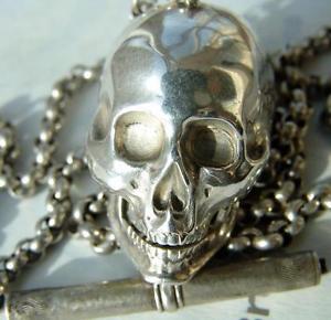 MUSEUM French Silver Verge Fusee Doctor's Skull Memento Mori pocket  watch c1807