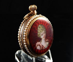 Rare Lady pendant 14k gold enamel,pearl - 8 days !!