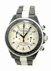 Authentic Chanel J12 Automatic Chronograph Black Silver Dial AT watch H1624