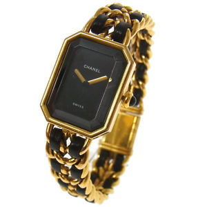 Authentic CHANEL Vintage Premiere Wristwatch Gold Quartz Swiss XL Made AK03577