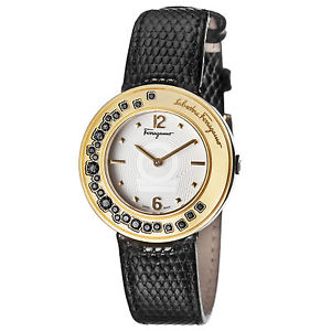 Ferragamo Women's FF5970015 GANCINO SPARKLING Stones Gold IP Leather Wristwatch