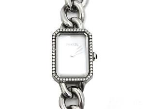 Authentic CHANEL Premiere Watch Stainless Steel Women Quartz White Shell Dial