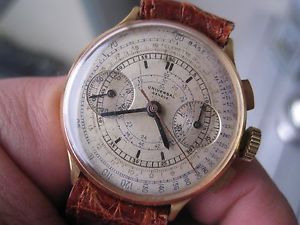VERY RARE TELEMETER DIAL 18K SOLID PINK GOLD UNIVERSAL GENEVE CHRONOGRAPH 1940'S