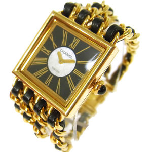 Auth CHANEL CC Mademoiselle Watch Wristwatch Leather 18K Ladies Vintage V00099