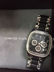 David Yurman Thoroughbred Steel & Rubber Diamond Bezel Watch