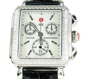 0.66ct Ladies Diamond Michele Pearl Dial Deco Day Leather Band Watch