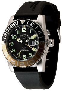 Zeno-Watch Herrenuhr - Airplane Diver Automatic GMT Numbers (Dual Time), black/y