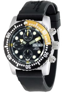 Zeno-Watch Herrenuhr - Airplane Diver Automatic Chronograph Numbers, black/yello