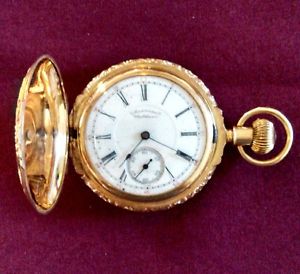 ANTIQUE AMERICAN WALTHAM WATCH  MODEL 1857 STAMPED 14K GOLD U.S. ASSAY ROY -EX