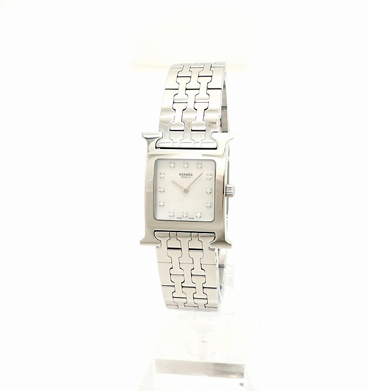 Authentic HERMES H Watch Leather White Dial 12P HH1.210.283