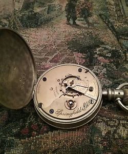 A. Large springfield ill.1891 silverore Pocket Watch Gold Crown matching numbers