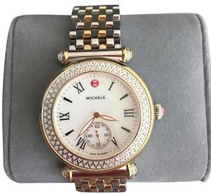 NEW MICHELE MWW16A000066 CABER DIAMOND BEZEL TWO-TONE GOLD & SILVER WOMENS WATCH