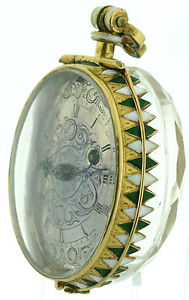 Lepin- Ju Le Roy 18k gold enamel berg crystal verge fusse pendant pocket watch
