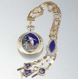 Antique Louis XVI 18k gold enamel split pearls verge fuse Original Chatelaine 17